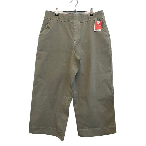 Spanx Stretch Twill Crop Wide Leg Pullon‎ Pant Size 1X Olive Green Slimming NWT